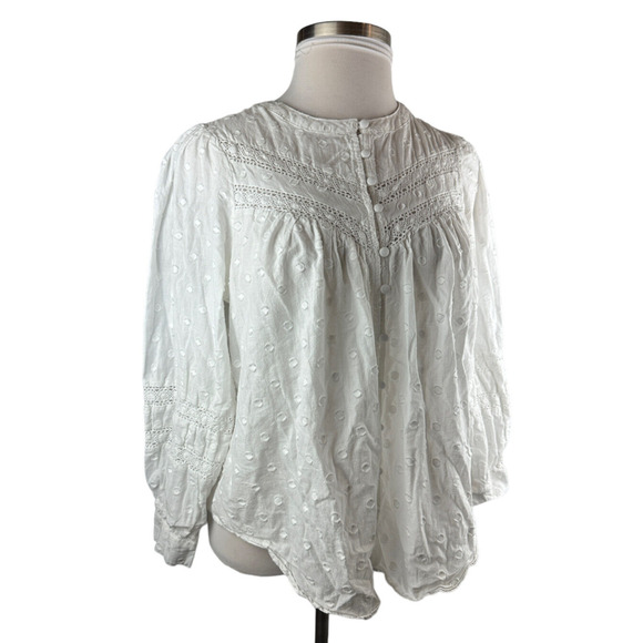 Torrid Cotton Clip Dot Collarless Lace Trim Long Sleeve Top White Plus Size 1 1X - Picture 3 of 9
